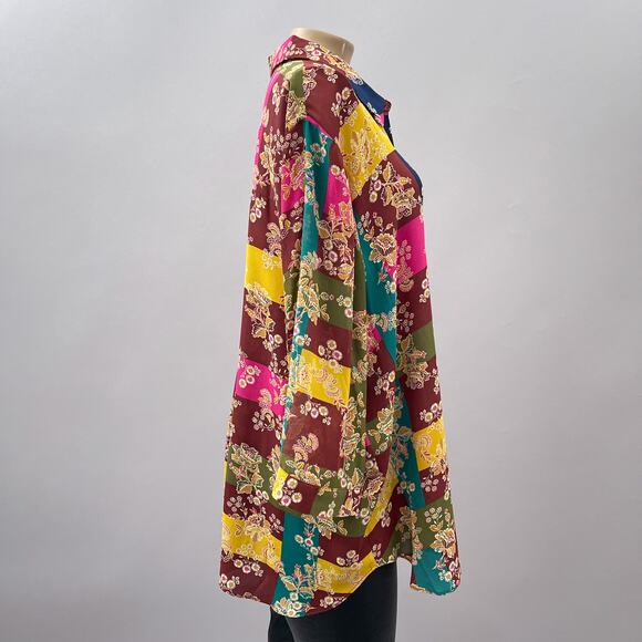 Rose & Olive Top Women 2X Colorful Floral Mixed Print Long Sleeve Button Shirt - Picture 6 of 10